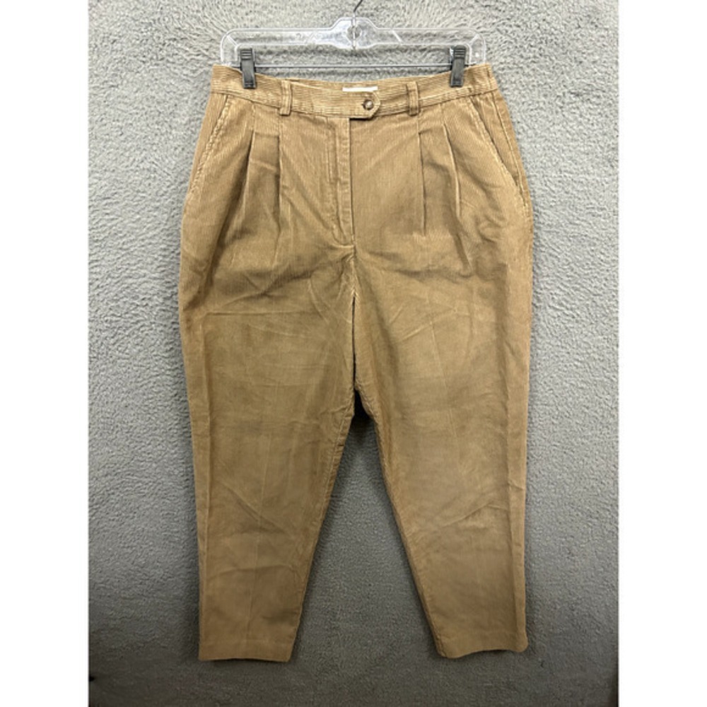 Talbots Pants Womens 12 Beige Brown Corduroy Pleated Tapered Cotton Ladies 30x30